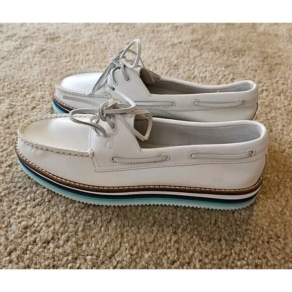 SPERRY Shoes - Sperry Women's Ivory Leather Platform Boat Shoe Size 8